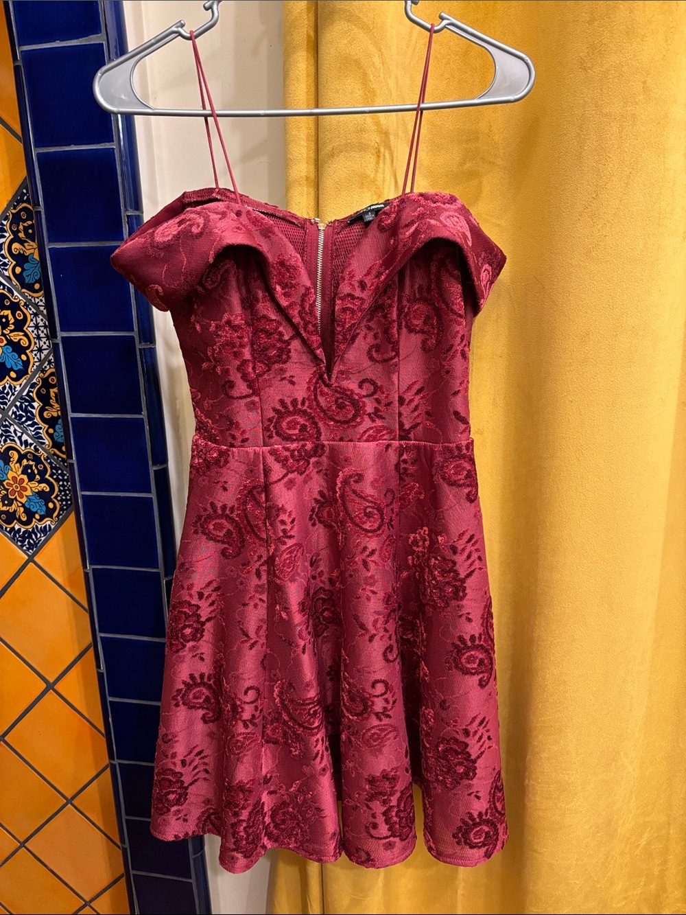 Fashion Nova Burgundy Floral Jacquard Mini Dress
